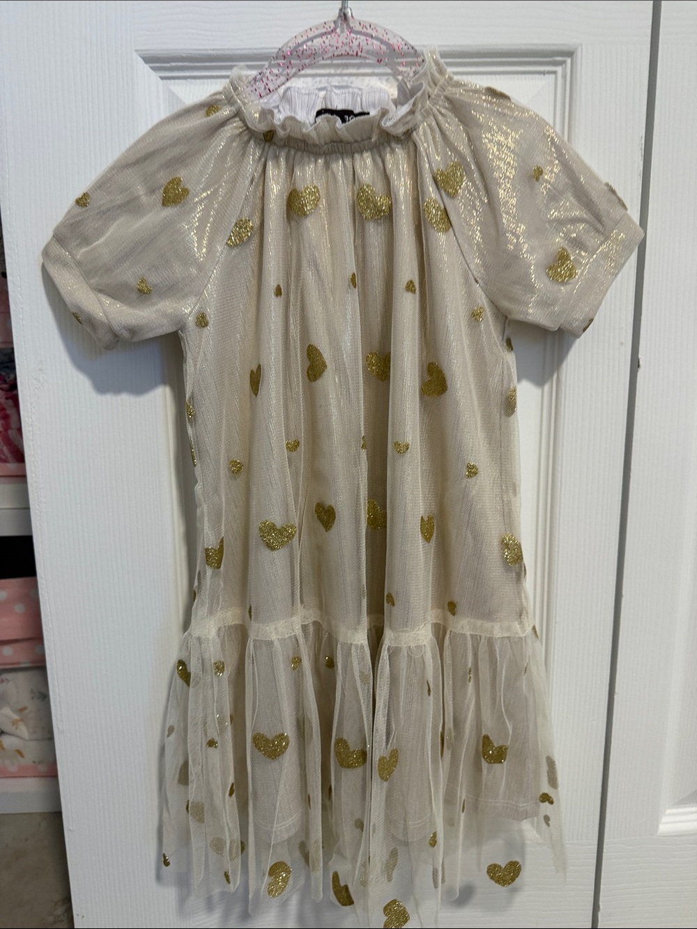 Imoga Cream Dress with Gold Glitter Hearts